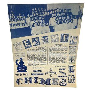 1942 Westminster Chimes Choir Newsletter Vol 8 No 1 Vintage Ephemera October